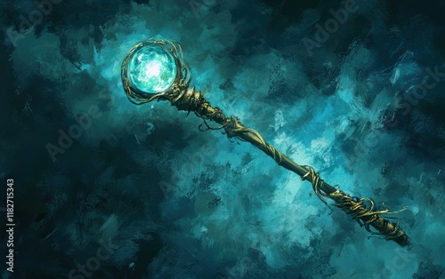 A magic weapon staff with a crystal orb at its center, surrounded by mystic tendrils.