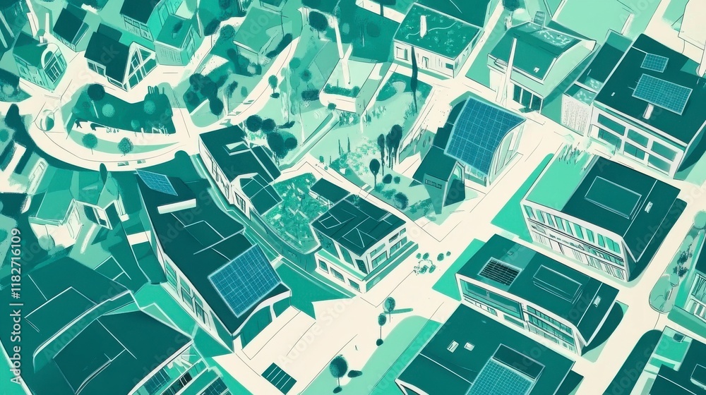 Aerial View of a Sustainable Modern City with Eco-Friendly Buildings Aerial View of a Sustainable Modern City with Eco-Friendly Buildings