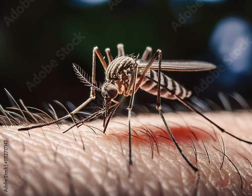 Mosquito feeding on blood and spreading diseases photo