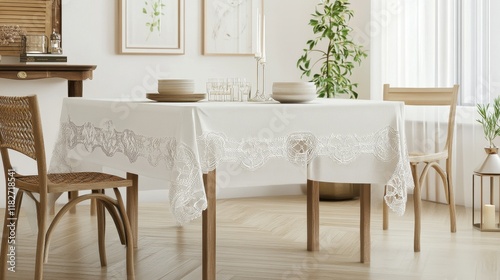 Stunning White Lace Tablecloth Design for a Sophisticated Dining Room