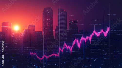 Economic recession with a downward trend chart on a high-contrast urban nightscape background. Willowlight. Illustration photo