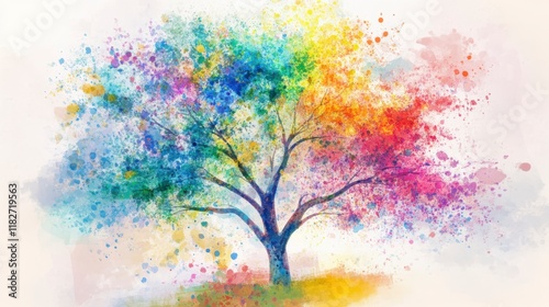 A Captivating Colorful Tree Painting: A Vibrant Abstract Watercolor Design