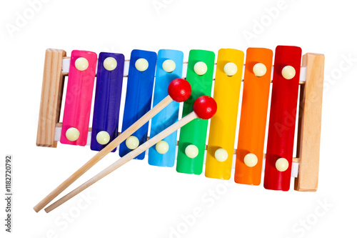 Fotografie Children multi-colored xylophone with sticks