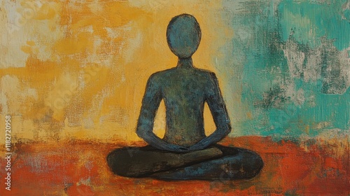 Seated figure in meditation pose symbolizes mindfulness in an abstract serene environment