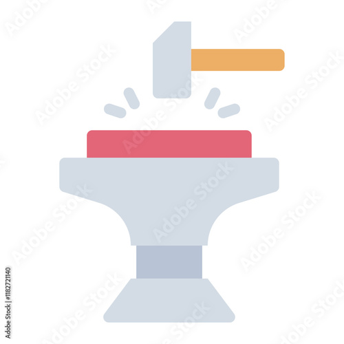 Hammering on anvil flat icon for shaping metal in a forge