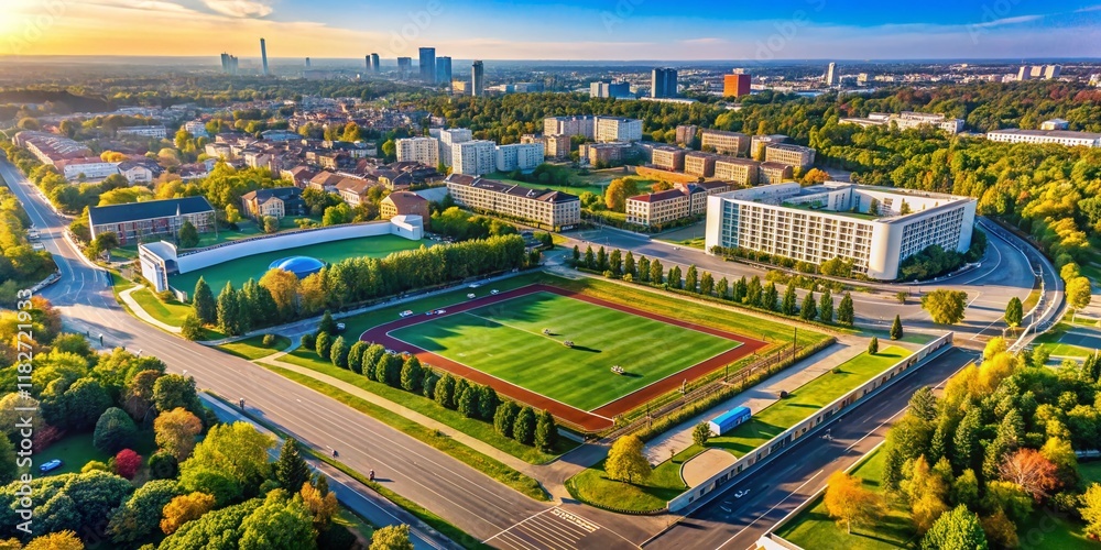 Fototapeta premium Aerial Warsaw High School & Stadium Drone Photo - Poland
