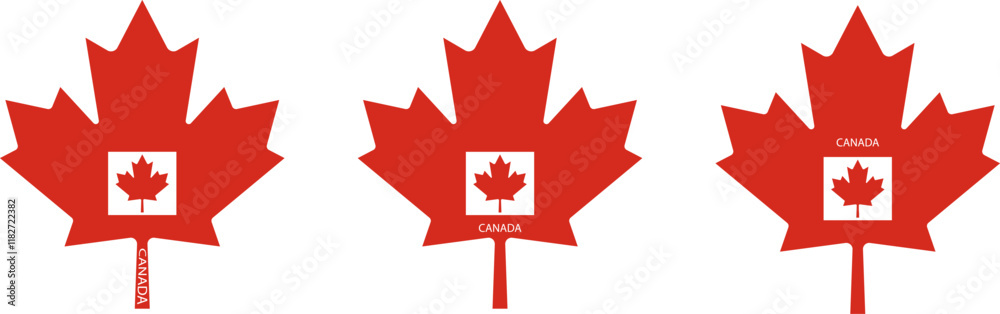 Set on flags in maple leaf of the Canada. Map of Canada. Borders of the Canada. Set on flags in maple leaf of the Canada. Map of Canada. Borders of the Canada.