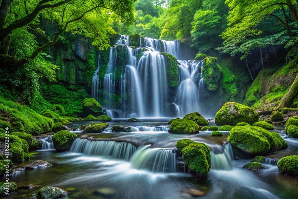 Fototapeta premium Akame 48 Waterfalls: Cascading Beauty in Lush Forest, Japan