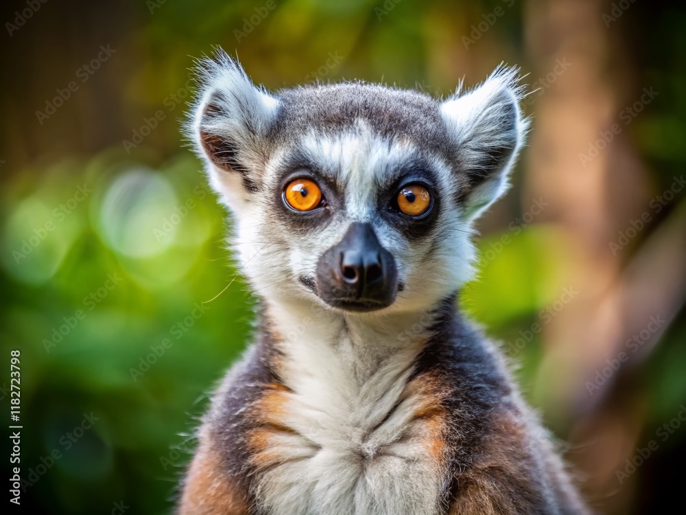 Obraz premium Alert Ring-Tailed Lemur Vertical Portrait in Zoo Enclosure