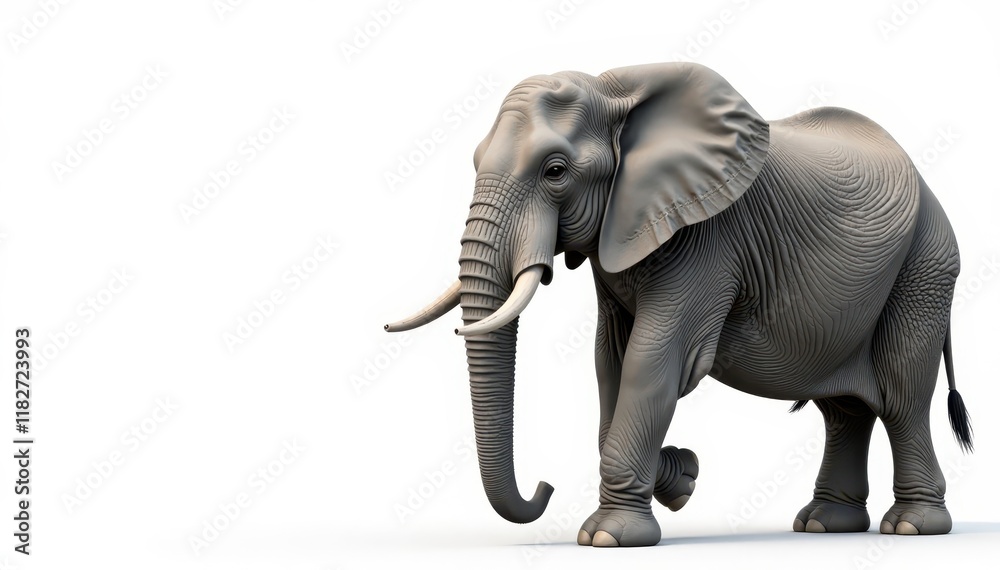 Obraz premium Large grey elephant isolated on white backdrop, mammal, isolated