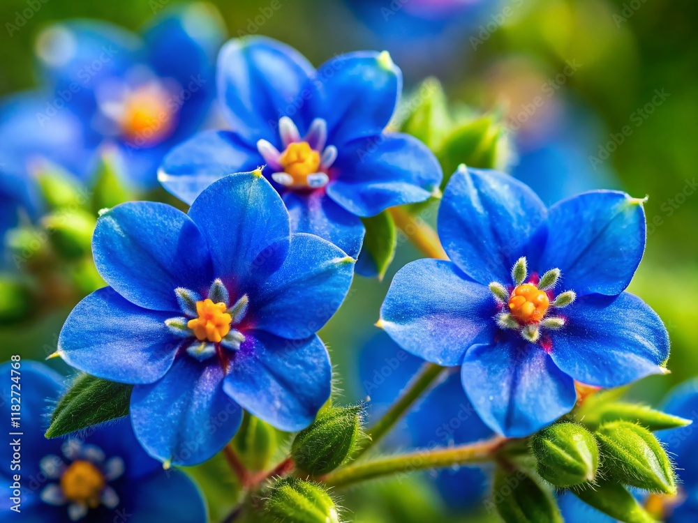 Anagallis monelli Flower Close-up, Vivid Blue Blooms, Copy Space Left Anagallis monelli Flower Close-up, Vivid Blue Blooms, Copy Space Left