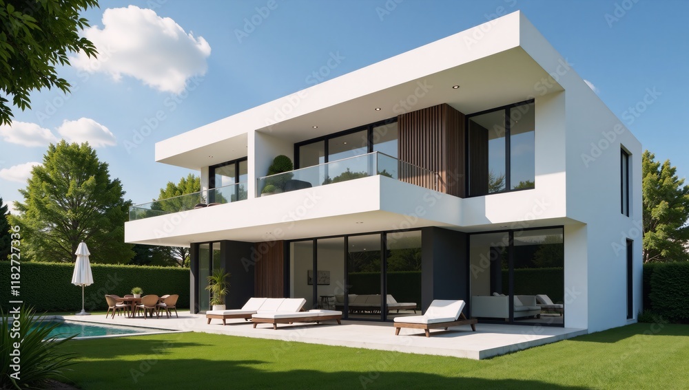 A digital illustration showcasing outdoor house architectural design