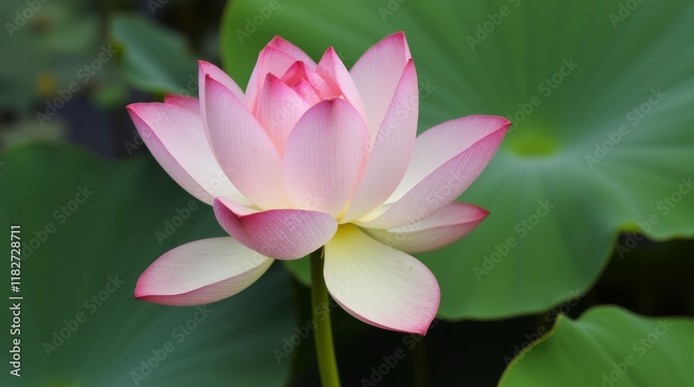 A photorealistic image of a blooming lotus flower floating gracefully on a serene pond. The flower's delicate petals are a vibrant pink, contrasting beautifully with the lush green leaves A photorealistic image of a blooming lotus flower floating gracefully on a serene pond. The flower's delicate petals are a vibrant pink, contrasting beautifully with the lush green leaves