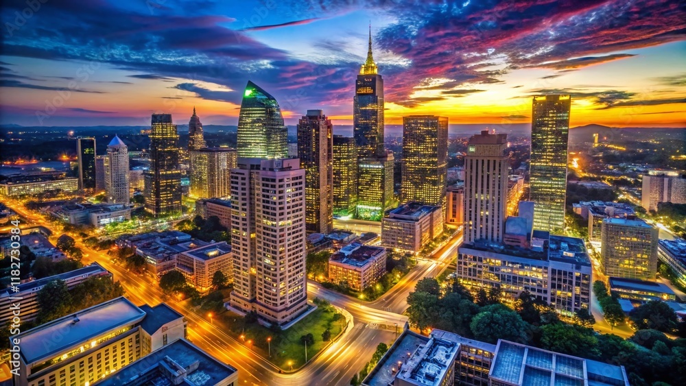 Fototapeta premium Atlanta Skyline Drone Night Shot - Low Light Cityscape