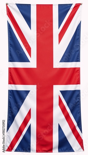 A British Flag is showcased against a pure-white background Isolated photo