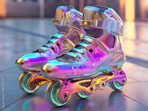 Iridescent Roller Skates: A Futuristic, Chromatic Design photo