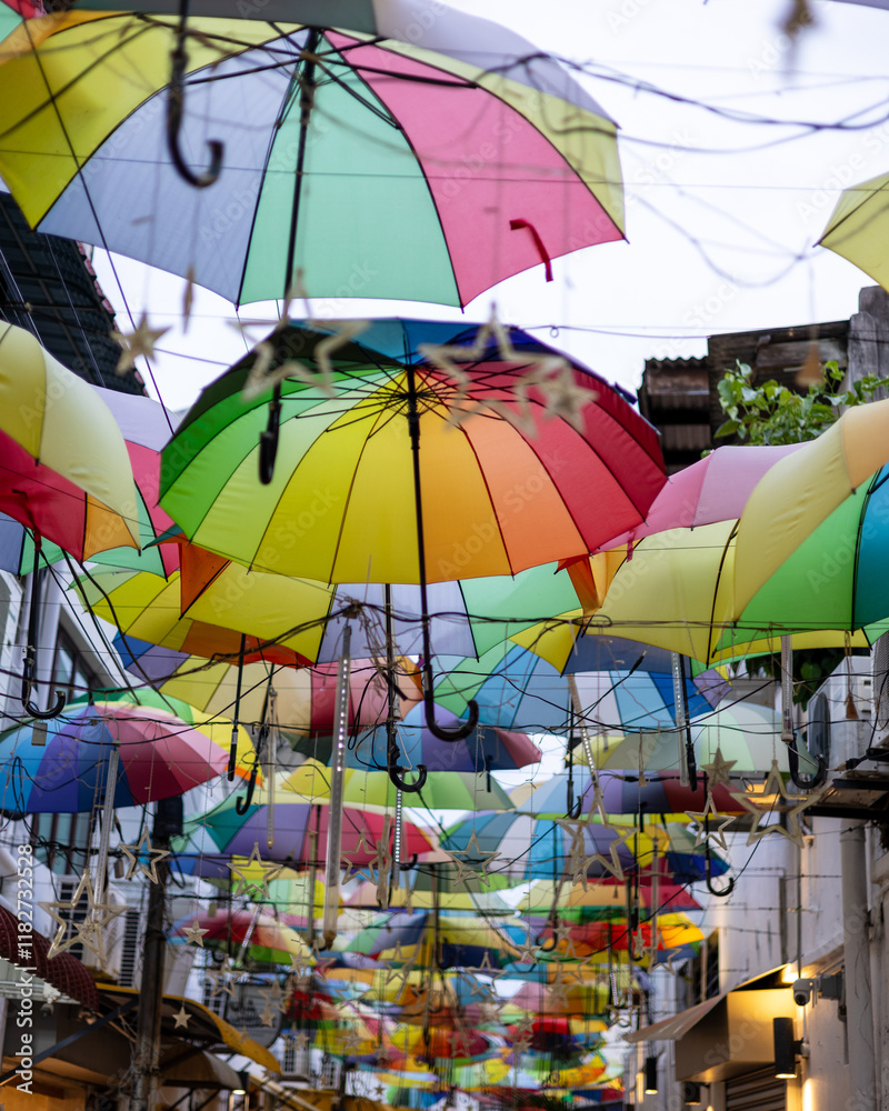 Naklejka premium Street of umbrellas