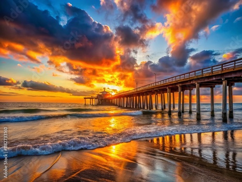 Wallpaper Mural Balboa Beach Pier Sunset, California Coastal Landscape Photography Torontodigital.ca