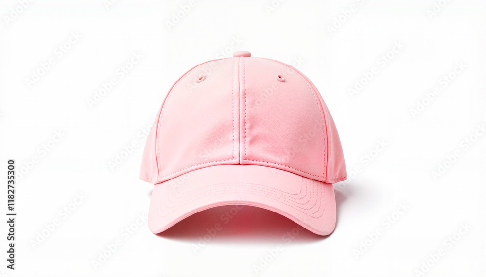 Fototapeta premium Pastel pink baseball cap mock-up on white background, children's fashion