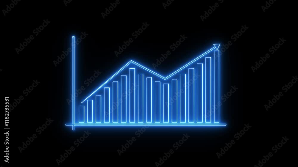 Financial chart. Neon Business Graph Animation Showing 12-Month Growth with Increased Bar Stats for Success. Financial chart. Neon Business Graph Animation Showing 12-Month Growth with Increased Bar Stats for Success.