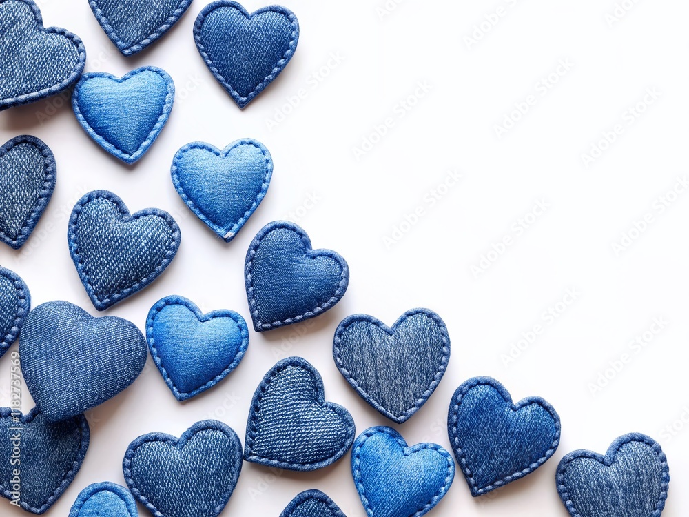 Obraz premium Blue Jean Hearts: Charming Handmade Denim Hearts Isolated on White Background