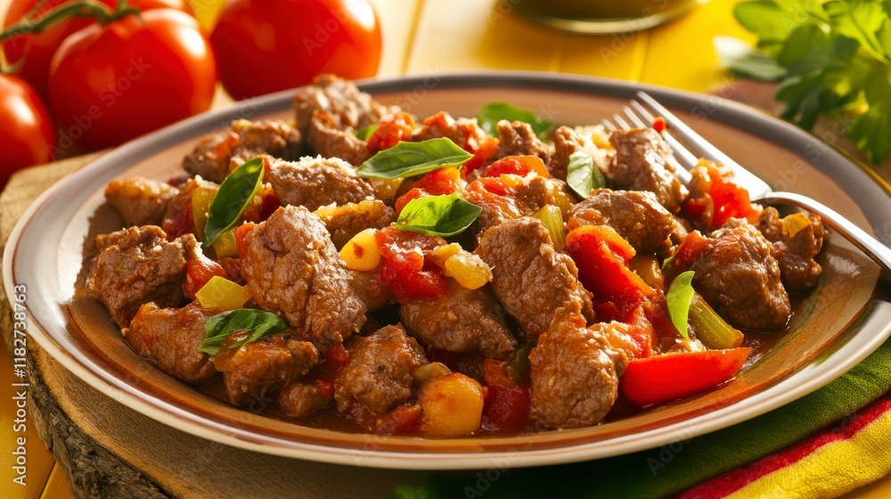 Fototapeta premium Aromatic Beef Stew with Vegetables - A Culinary Delight