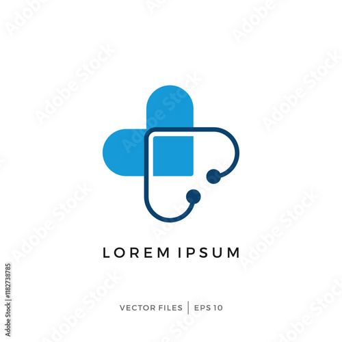 health cross sign design logo with heart and stethoscope