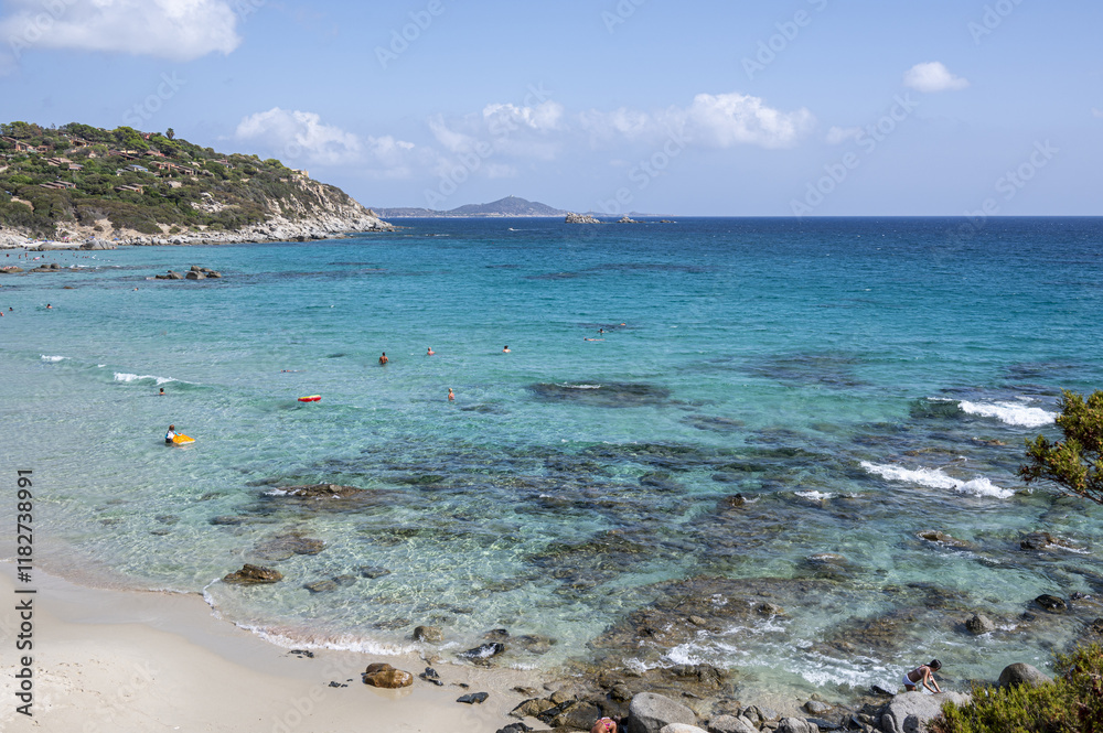 Obraz premium The beautiful beach of Porto Sa Ruxi in Sardinia with white sand and transparent blue and turquoise water