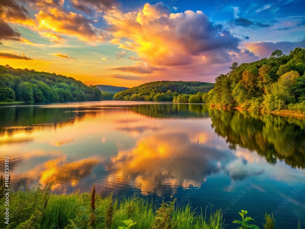 Breathtaking Brown County Indiana Lake Sunset Panoramic
