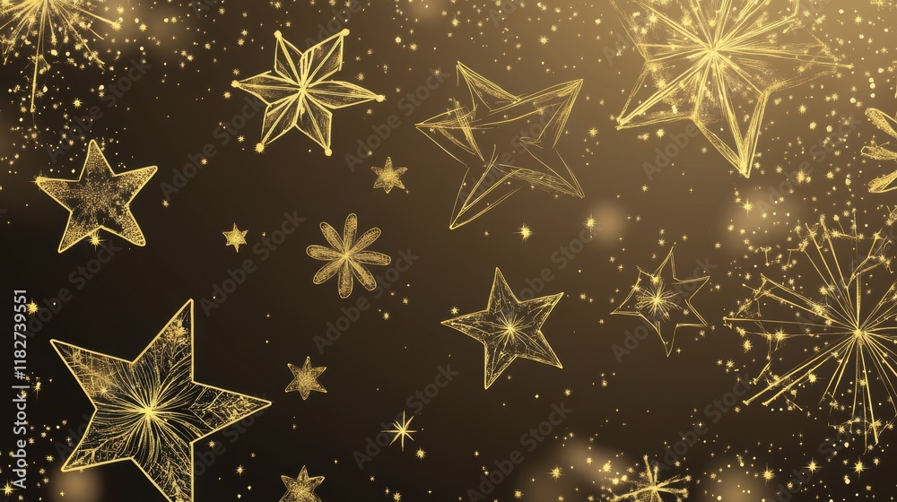 Fototapeta premium A Captivating Display of Golden Stars and Sparkles: A Stunning Graphic Design