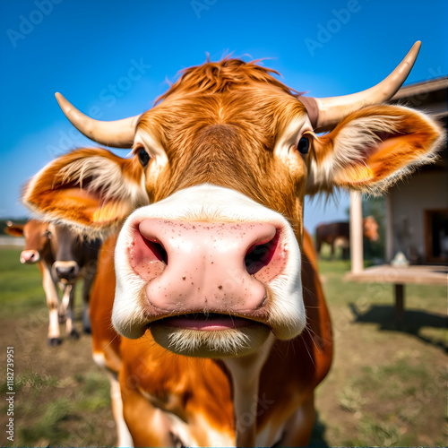 there is a cow that is looking at the camera. photo