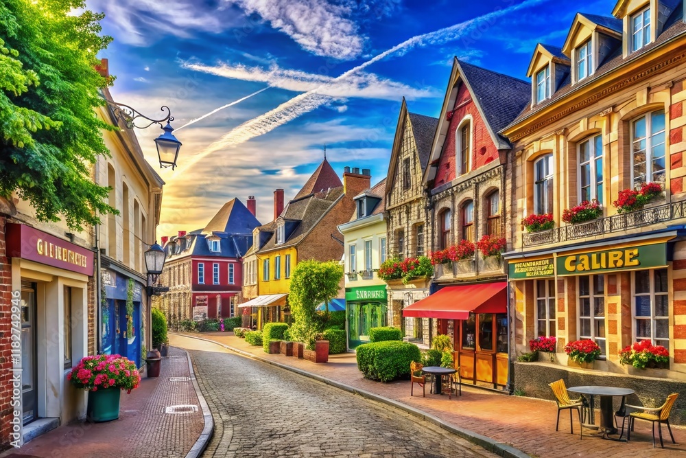 Charming French Village Scene: Bethune, Pas-de-Calais, France - Copy Space Left Charming French Village Scene: Bethune, Pas-de-Calais, France - Copy Space Left