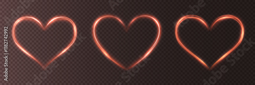 Elegant red heart with light flashes and gold wire glow on a transparent background. Perfect for Valentine's Day cards, wedding invitations, and love-themed banners. 