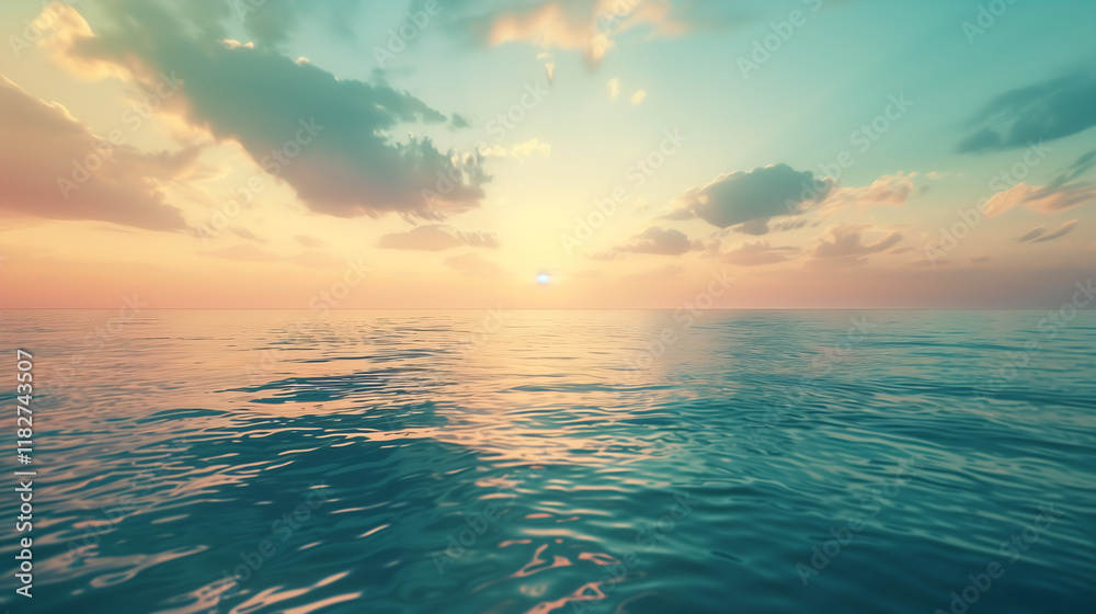 Fototapeta premium Tranquil Ocean Sunset Illustration with Serene Sky and Gentle Waves - Perfect for Relaxation Themes and Nature Backgrounds