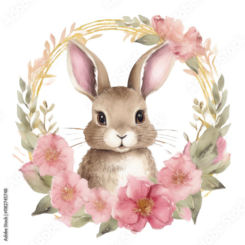 Bunny in Floral Wreath - Whimsical Illustration for Spring Designs, Nursery Décor, and Greeting Cards