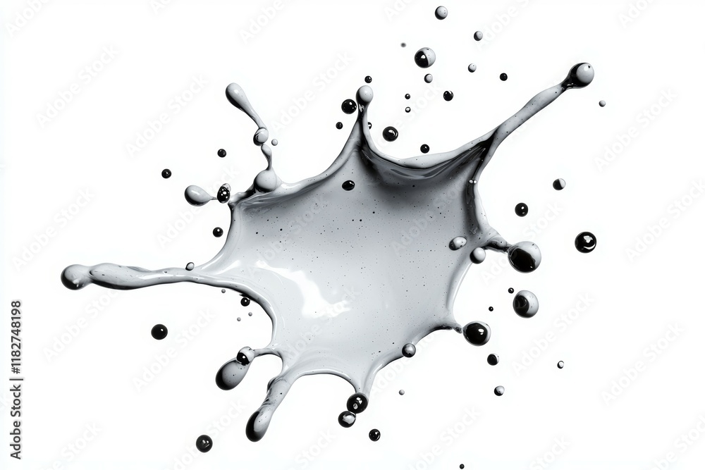 Dynamic white liquid splash with droplets on clean white background Dynamic white liquid splash with droplets on clean white background