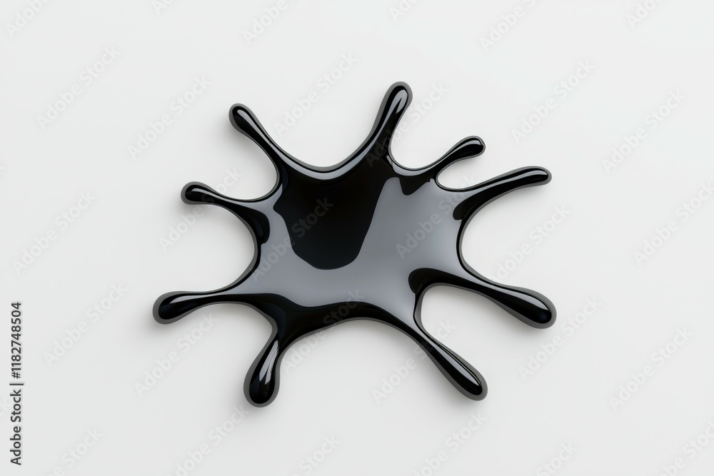 Abstract black ink splatter with glossy surface on white background Abstract black ink splatter with glossy surface on white background