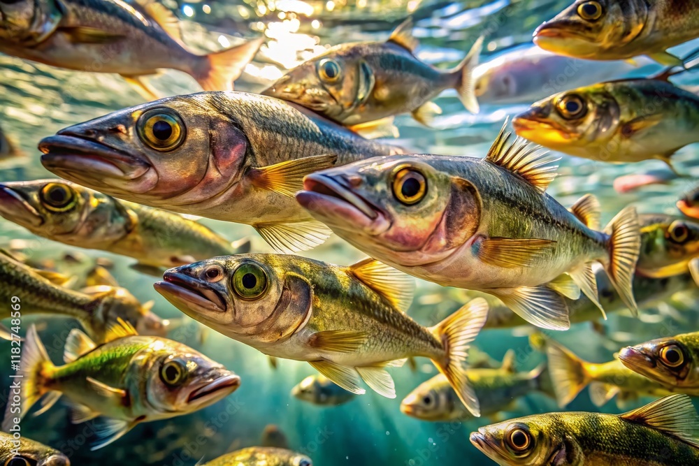 Close-up of Stickleback Fish Heads and Tails Circling in Water - Aquatic Wildlife Stock Photo Close-up of Stickleback Fish Heads and Tails Circling in Water - Aquatic Wildlife Stock Photo