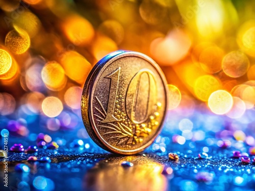 Close-up of Ten Cent Euro Coin with High Depth of Field