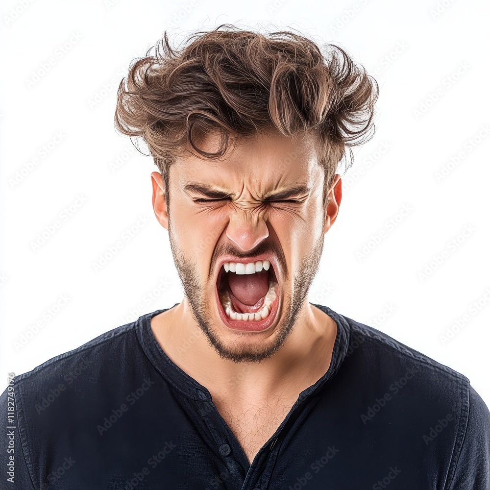 Angry Man Isolated on White Background, Human Emotions, Portrait Photography, Character Expressions, and Minimalist Design Angry Man Isolated on White Background, Human Emotions, Portrait Photography, Character Expressions, and Minimalist Design