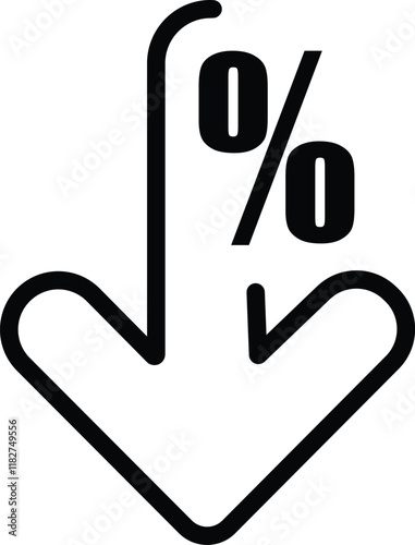 Percentage Down Icon, Discount Arrow Icon, Downward Percent Symbol, Price Reduction Icon, Percent Decrease Indicator