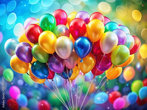 Colorful Balloon Bunch with Bokeh Background - Festive Party Decoration Stock Photo