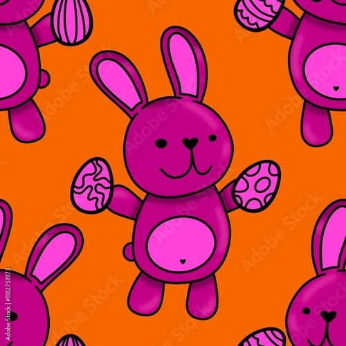 Spring animals seamless rabbit and easter eggs pattern for wrapping paper photo