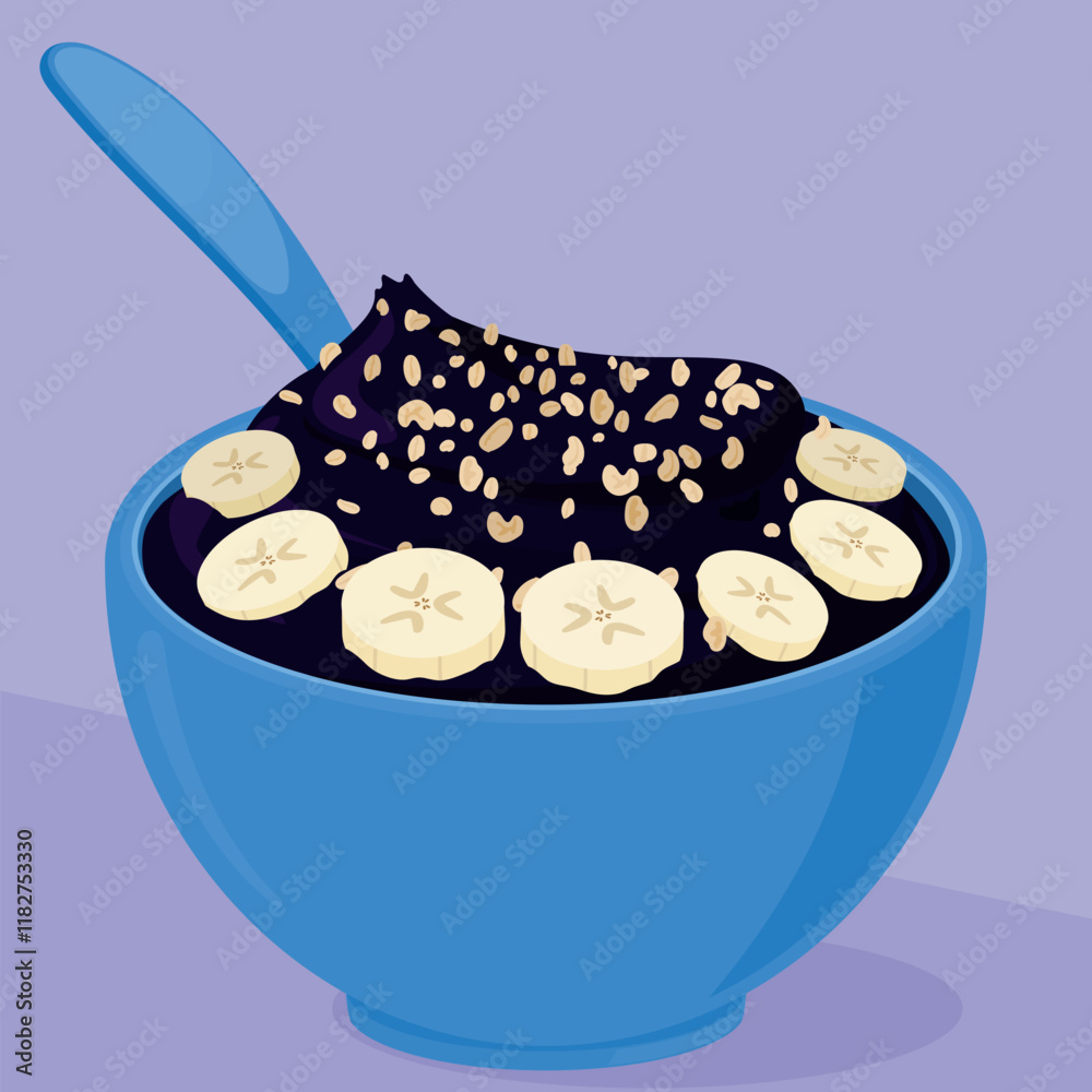 Tigela de açaí com banana picada e granola