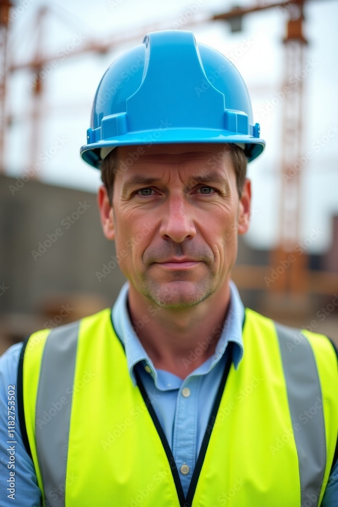Construction worker in safety gear at job site Construction worker in safety gear at job site