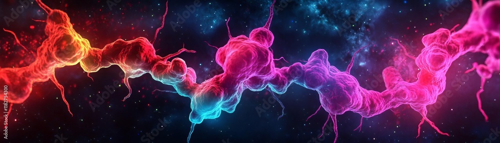 Neuron structures glowing with vivid hues in a cosmic background, unique and surreal Neuron structures glowing with vivid hues in a cosmic background, unique and surreal