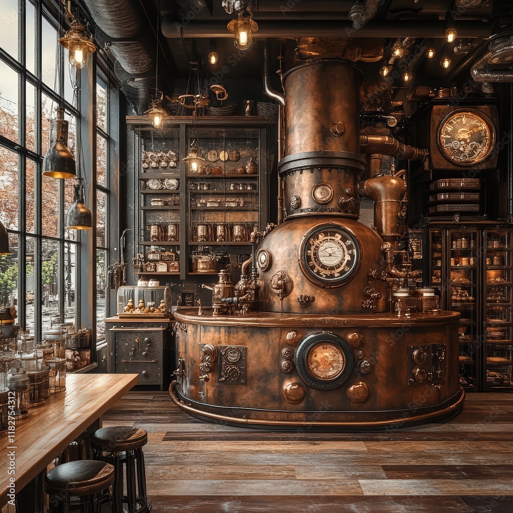 Fantasy-style chocolate factory with whimsical machinery and colorful décor. Fantasy-style chocolate factory with whimsical machinery and colorful décor.