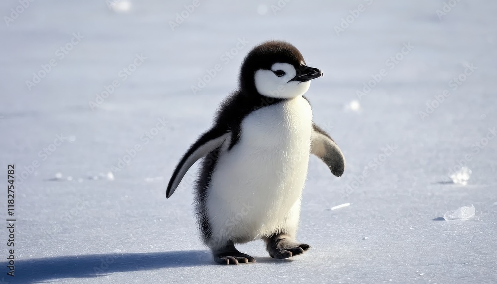 Naklejka premium Adorable Baby Penguin on Ice