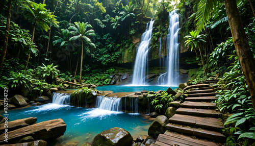 Cascade enchantée dans la jungle tropicale photo