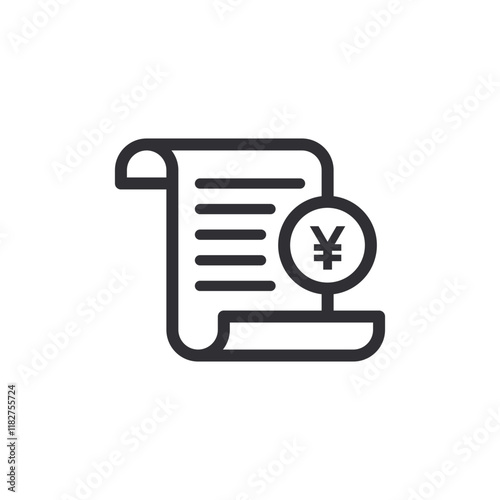 Payment symbol. Yen sign. Billing. Invoice sign. Cashier. Price icon. Checkout receipt. Pay icon. Money sign. Finance symbol. Cash back. Investment. Financial savings. Bill. Coin icon. Yuan sign.